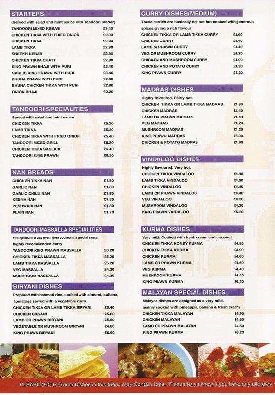 Stobhill Tandoori Takeaway in Morpeth, Indian Balti Take Away & Take-away Menu