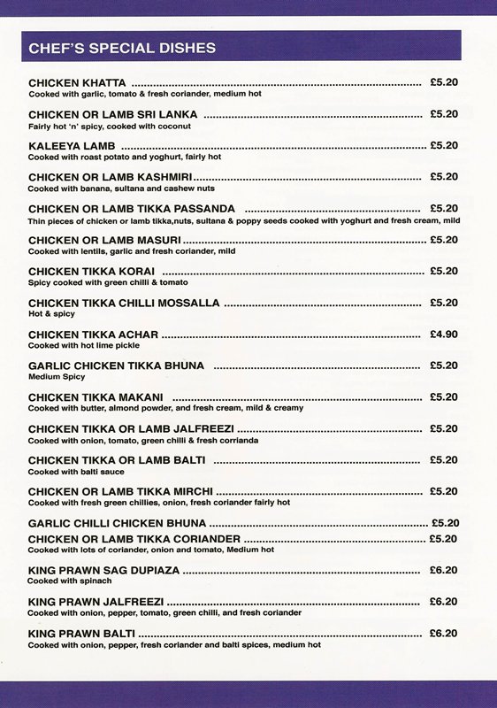 Stobhill Tandoori Takeaway in Morpeth, Indian Balti Take Away & Take-away Menu
